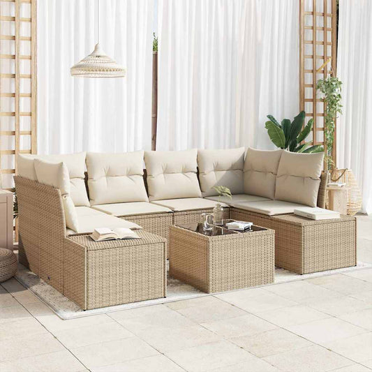 Set Divano da Giardino 7 pcs Beige Poly Rattan