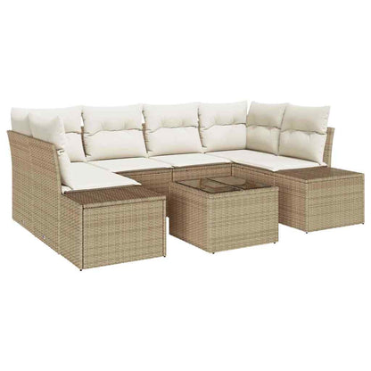 Set Divano da Giardino 7 pcs Beige Poly Rattan
