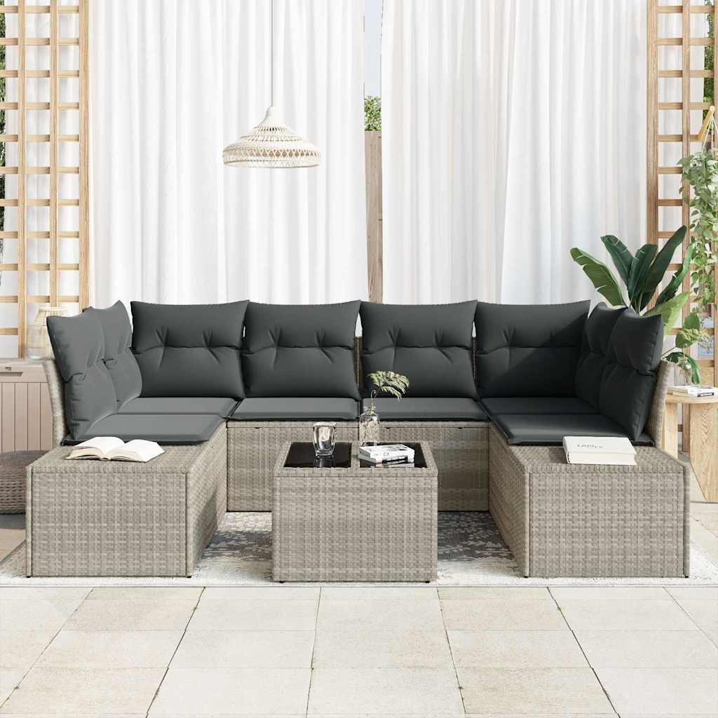 Set Divano da Giardino 7 pcs Grigio chiaro polyrattan | homemem39