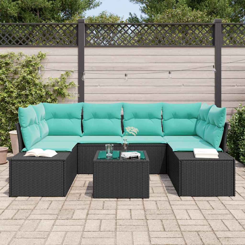 Set Divano da Giardino 7 pz Nero polyrattan - homemem39