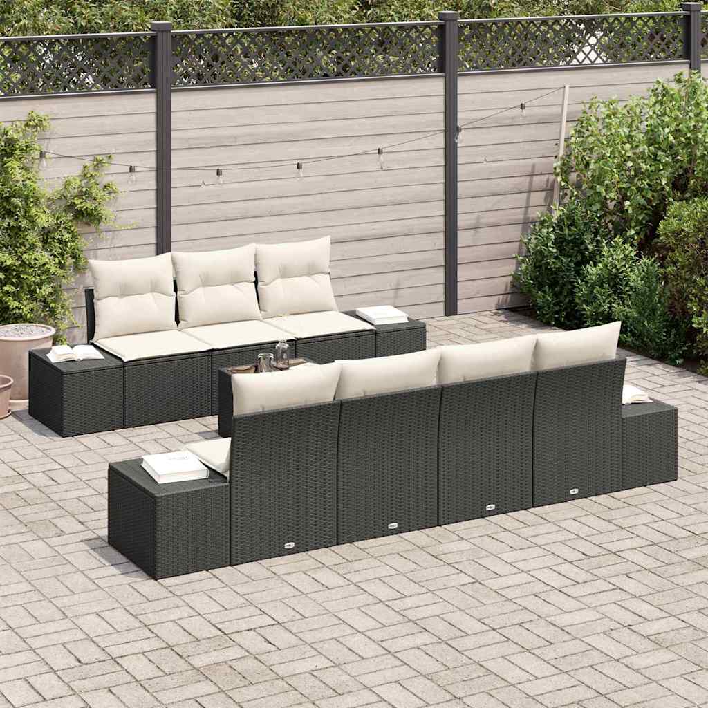 Set Divano da Giardino con cuscino 8 pcs Nero polyrattan | homemem39