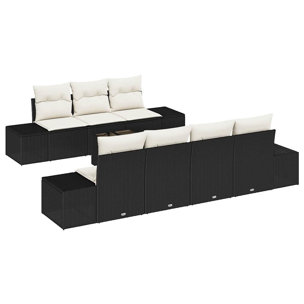 Set Divano da Giardino con cuscino 8 pcs Nero polyrattan | homemem39
