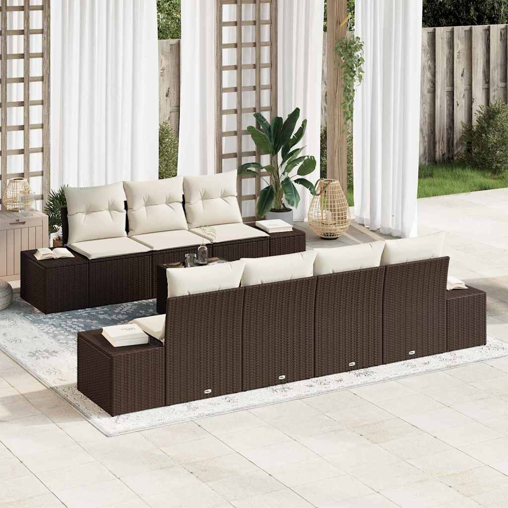 Set Divano da Giardino con cuscino 8 pcs Marrone polyrattan | homemem39