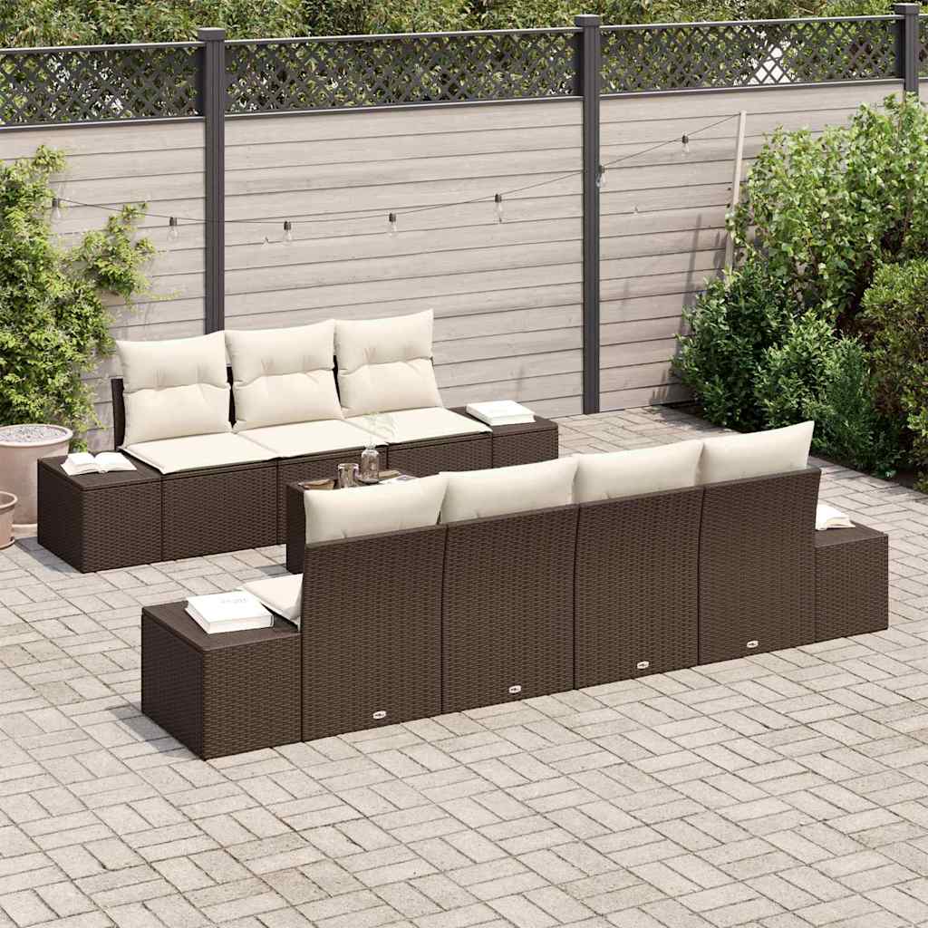 Set Divano da Giardino con cuscino 8 pcs Marrone polyrattan | homemem39