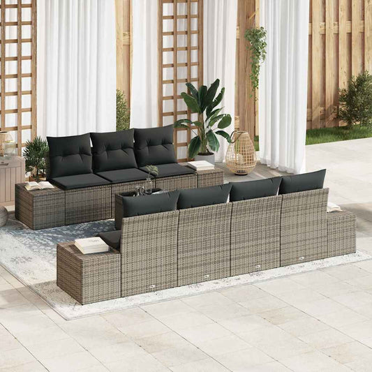 Set Divano da Giardino 8 pcs Grigio Poly Rattan