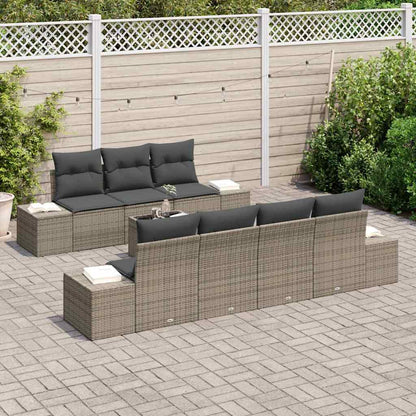 Set Divano da Giardino 8 pcs Grigio Poly Rattan