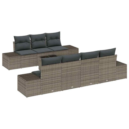 Set Divano da Giardino 8 pcs Grigio Poly Rattan