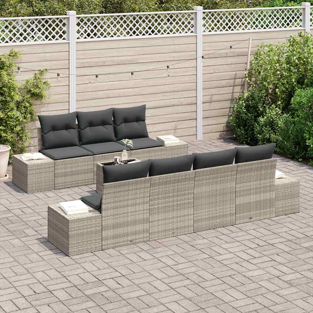 Set Divano da Giardino 8 pcs Grigio chiaro polyrattan | homemem39