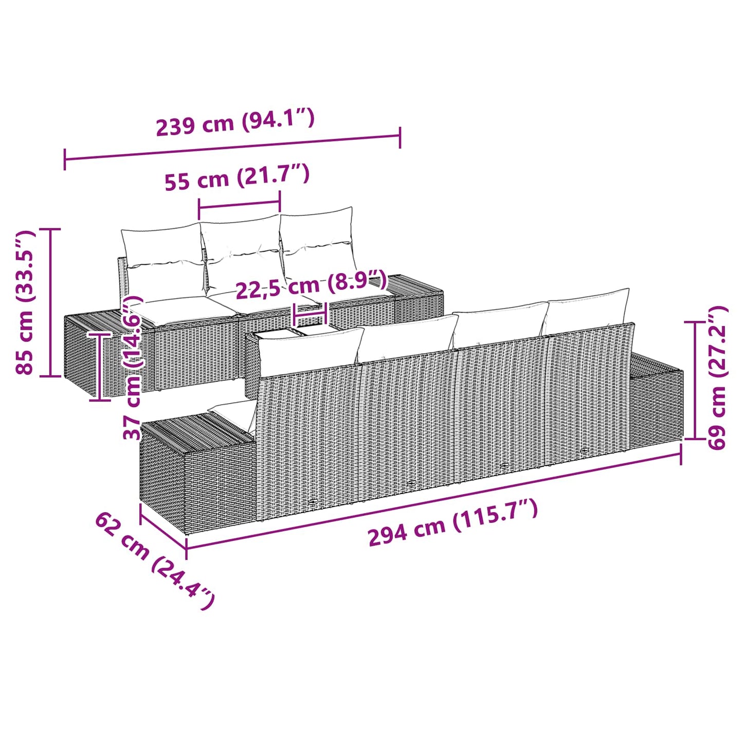 Set Divano da Giardino con cuscino 8 pcs Marrone polyrattan | homemem39