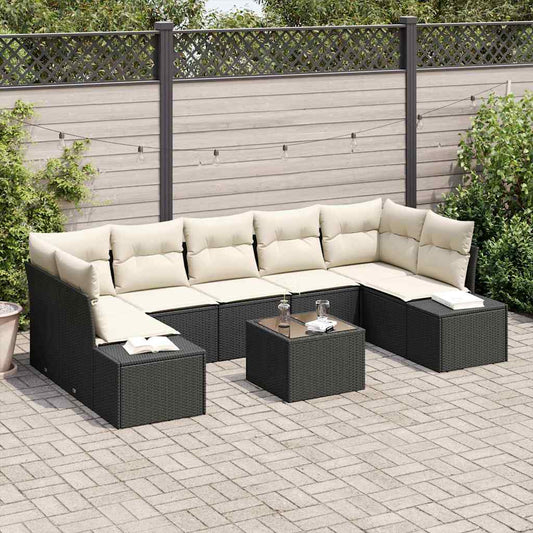 Set Divano da Giardino 8 pcs Nero Poly Rattan