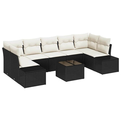 Set Divano da Giardino 8 pcs Nero Poly Rattan