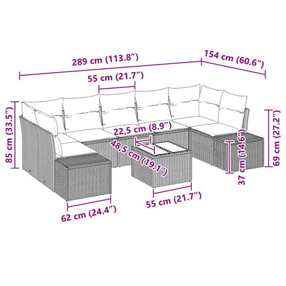 Set Divano da Giardino 8 pcs Nero Poly Rattan