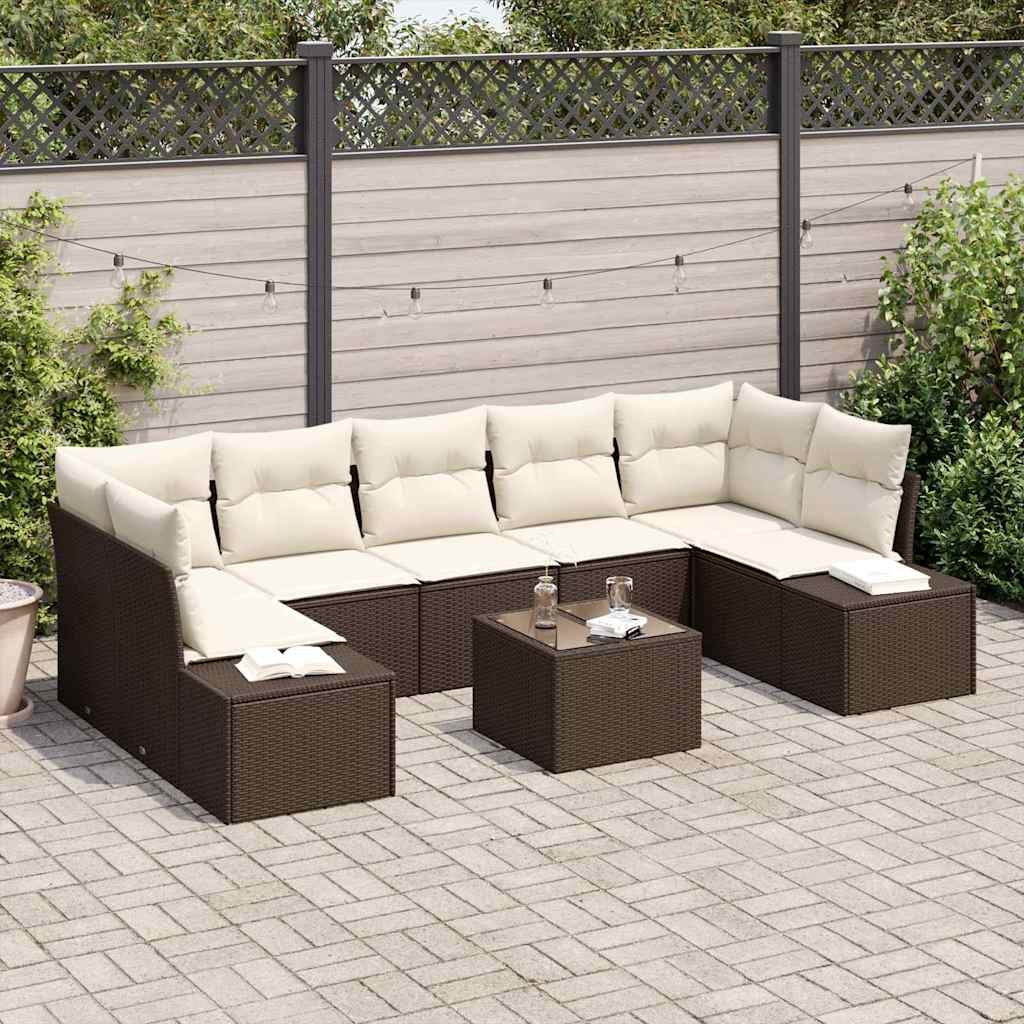 Set Divano da Giardino con cuscino 8 pcs Marrone polyrattan | homemem39