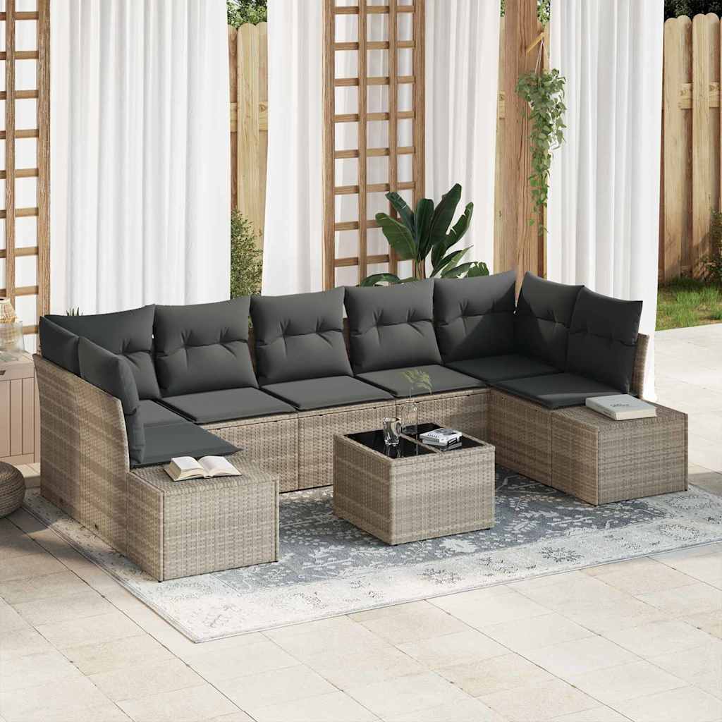 Set Divano da Giardino 8 pcs Grigio chiaro polyrattan | homemem39