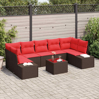 Set Divano da Giardino con cuscino 8 pcs Marrone polyrattan