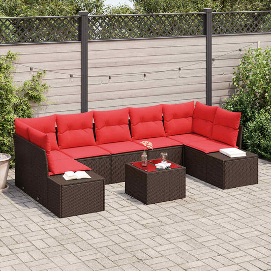 Set Divano da Giardino con cuscino 8 pcs Marrone polyrattan