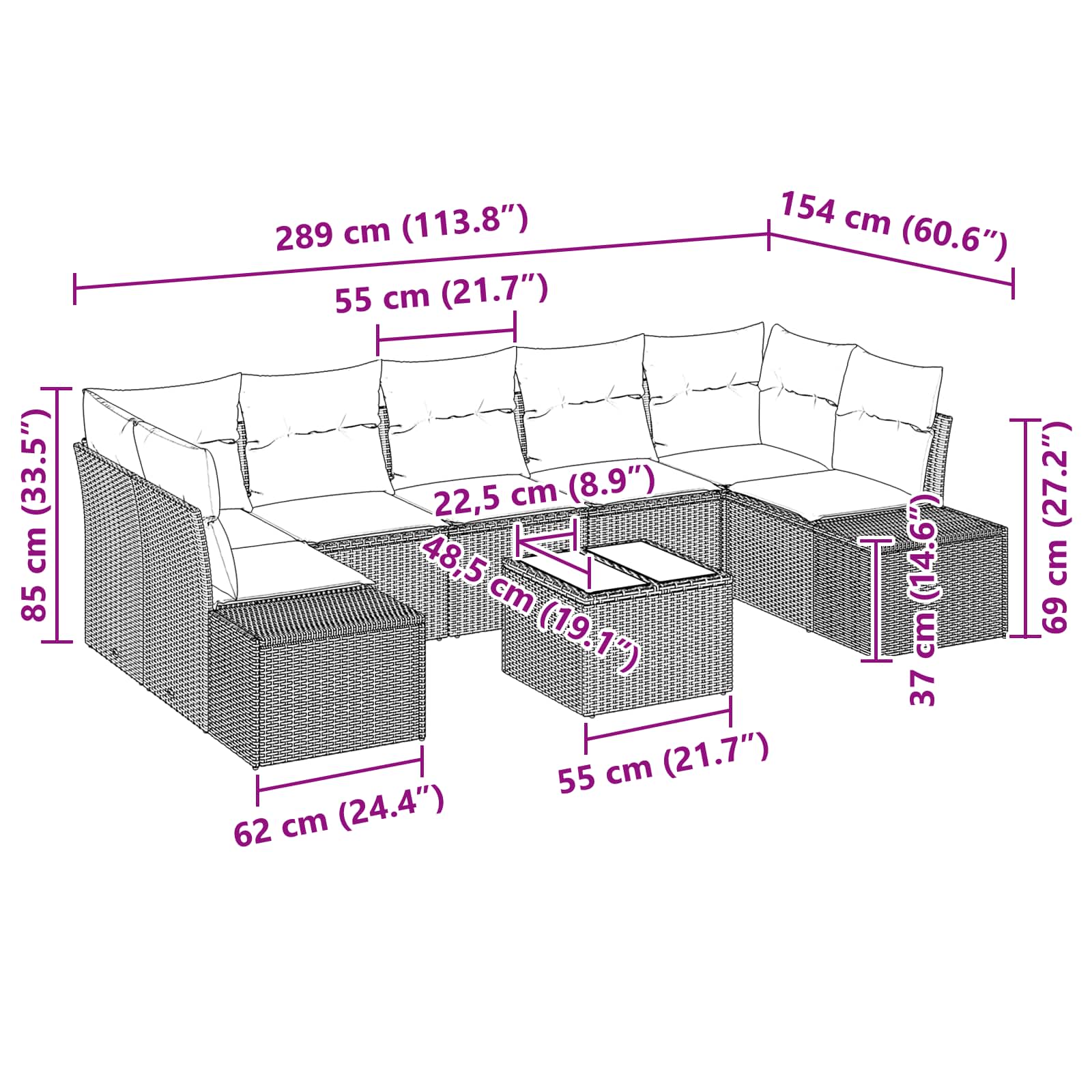 Set Divano da Giardino con cuscino 8 pcs Marrone polyrattan | homemem39