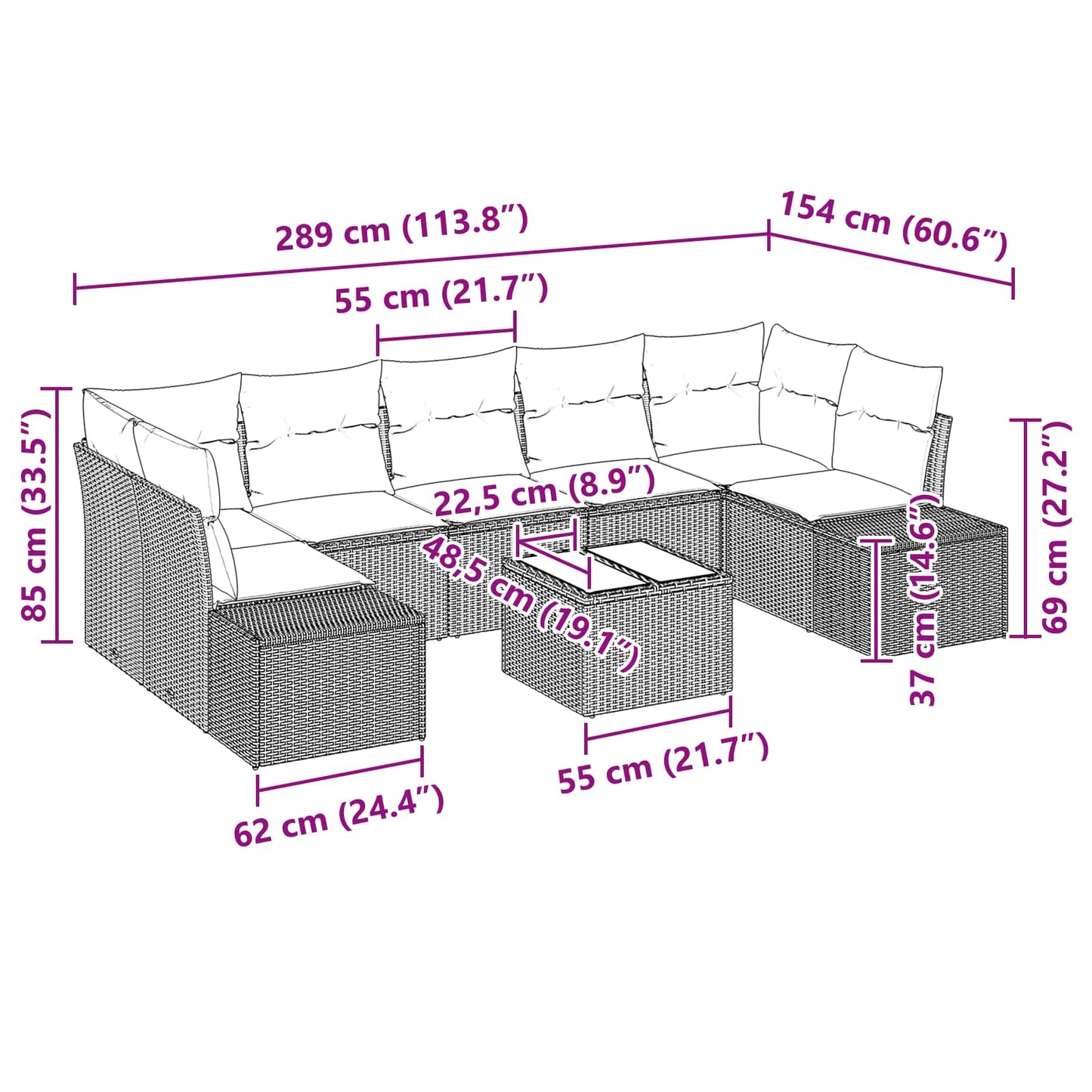 Set Divano da Giardino 8 pz Nero polyrattan | homemem39