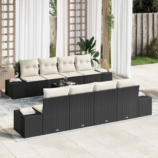Set Divano da Giardino 7 pcs Nero e Crema polyrattan