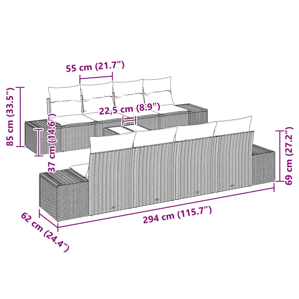 Set Divano da Giardino 7 pcs Marrone e crema 55 x 55 x 37 cm