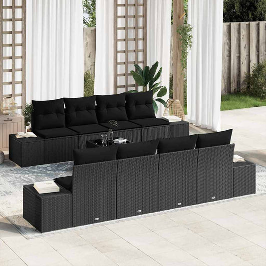 Set Divano da Giardino con cuscino 7 pcs Nero 294 x 62 x 69 cm