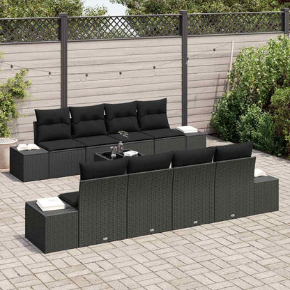Set Divano da Giardino con cuscino 7 pcs Nero 294 x 62 x 69 cm