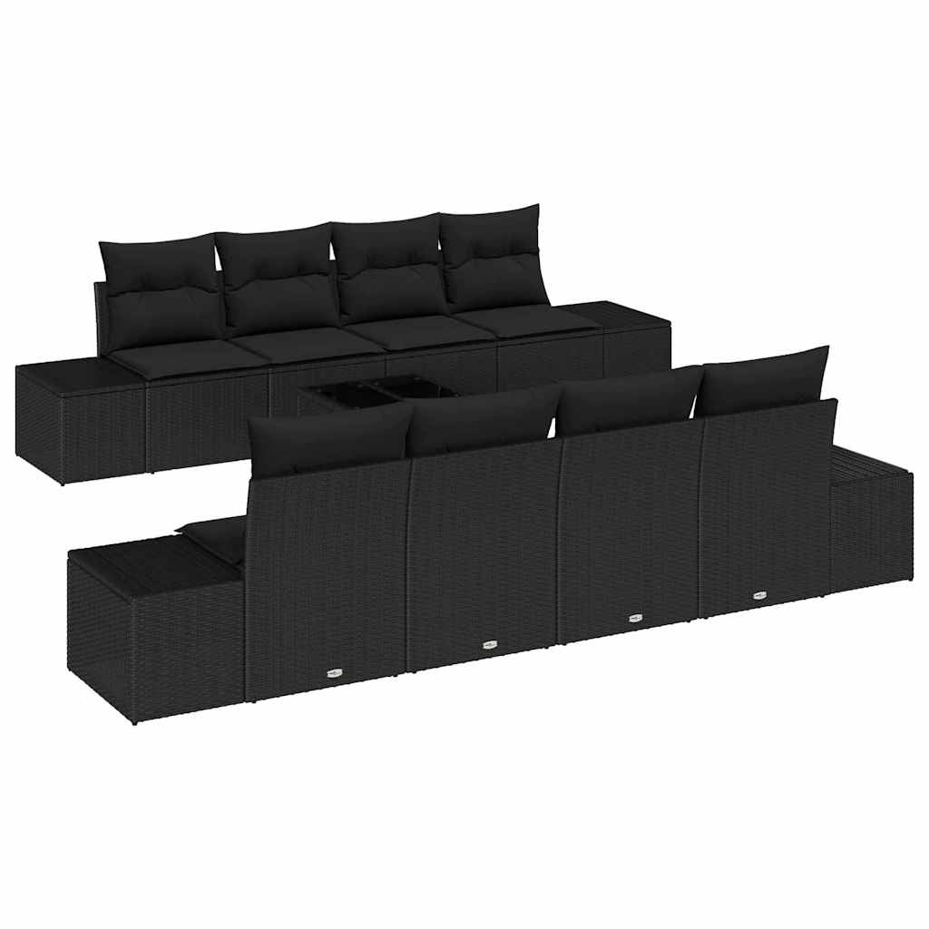 Set Divano da Giardino con cuscino 7 pcs Nero 294 x 62 x 69 cm