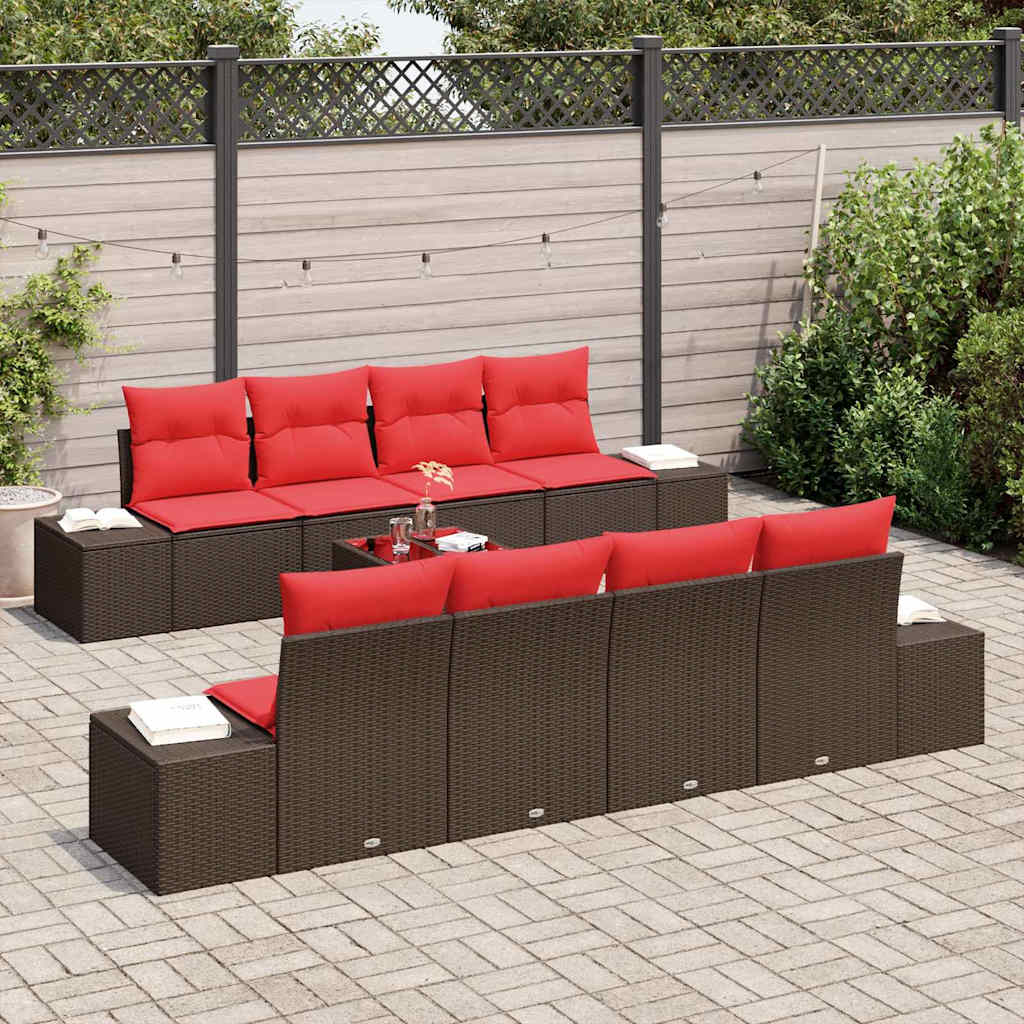 Set Divano da Giardino con cuscino 9 pcs Marrone polyrattan | homemem39