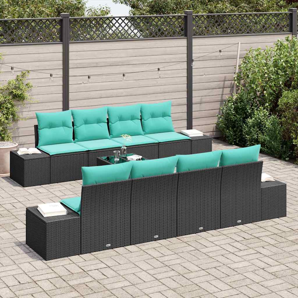Set Divano da Giardino 9 pz Nero polyrattan | homemem39