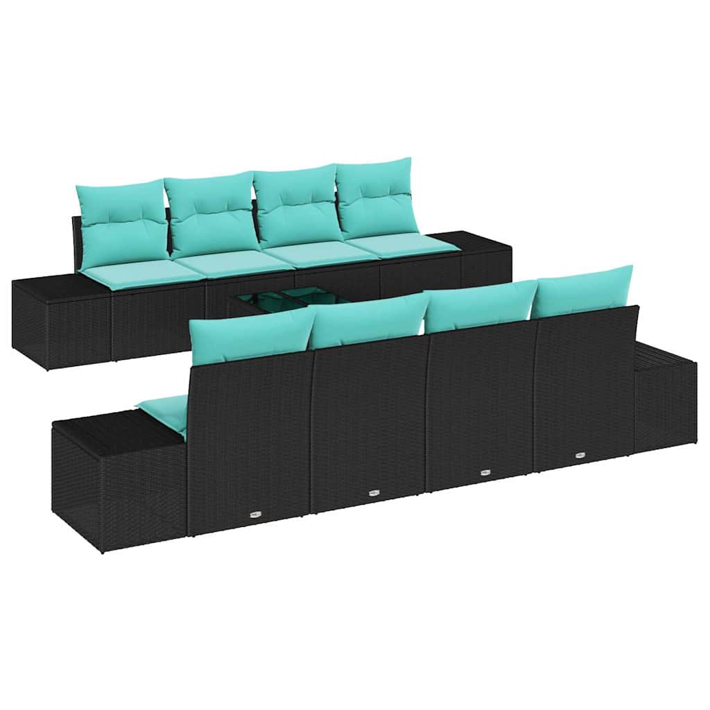 Set Divano da Giardino 9 pz Nero polyrattan | homemem39