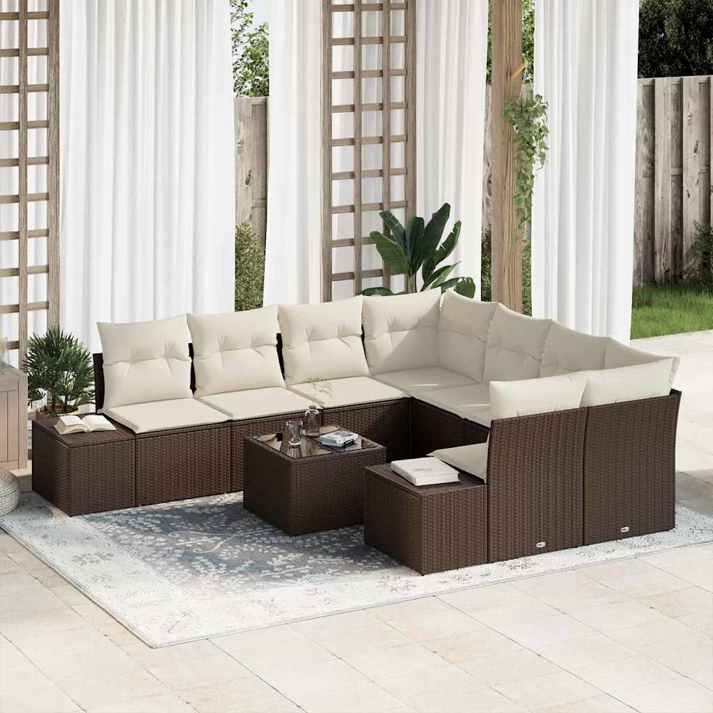 Set Divano da Giardino con cuscino 9 pcs Marrone polyrattan | homemem39