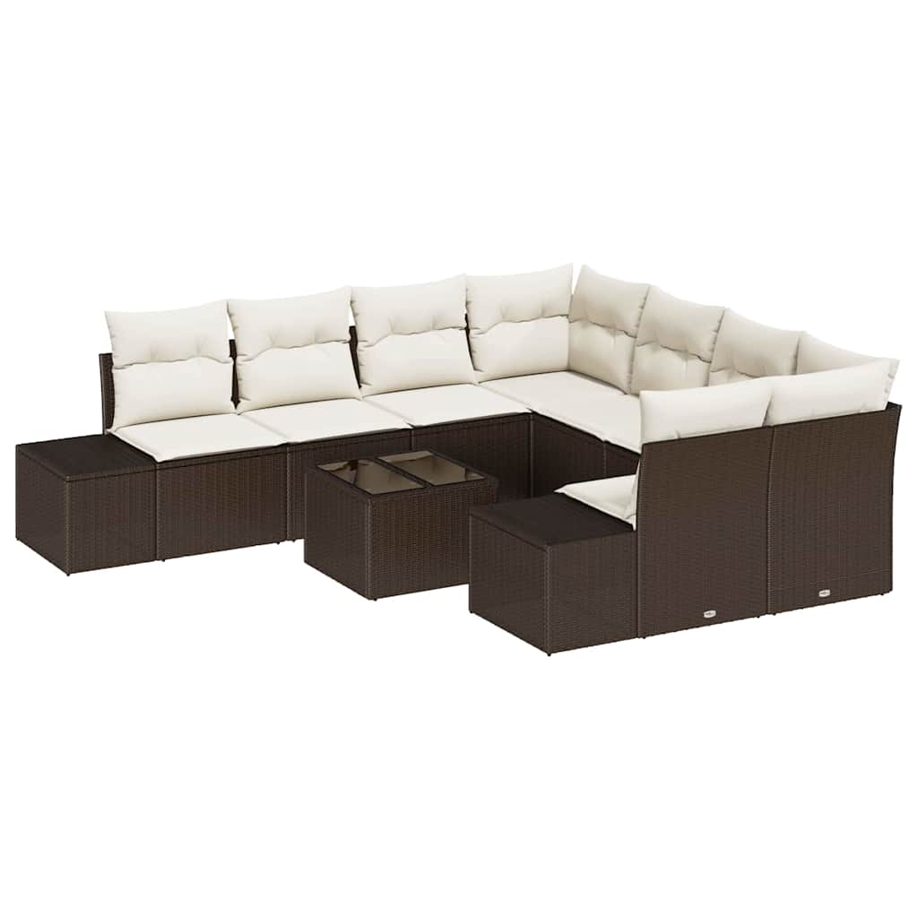 Set Divano da Giardino con cuscino 9 pcs Marrone polyrattan | homemem39