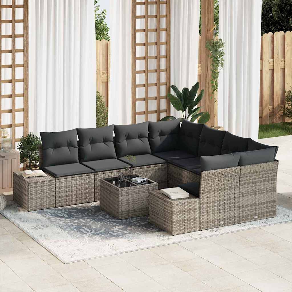 Set Divano da Giardino con cuscino 9 pcs Grigio polyrattan | homemem39