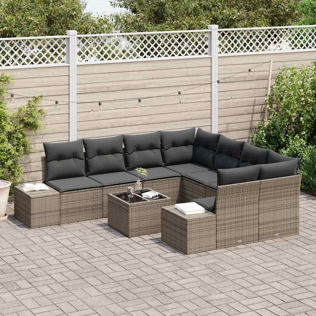 Set Divano da Giardino con cuscino 9 pcs Grigio polyrattan | homemem39