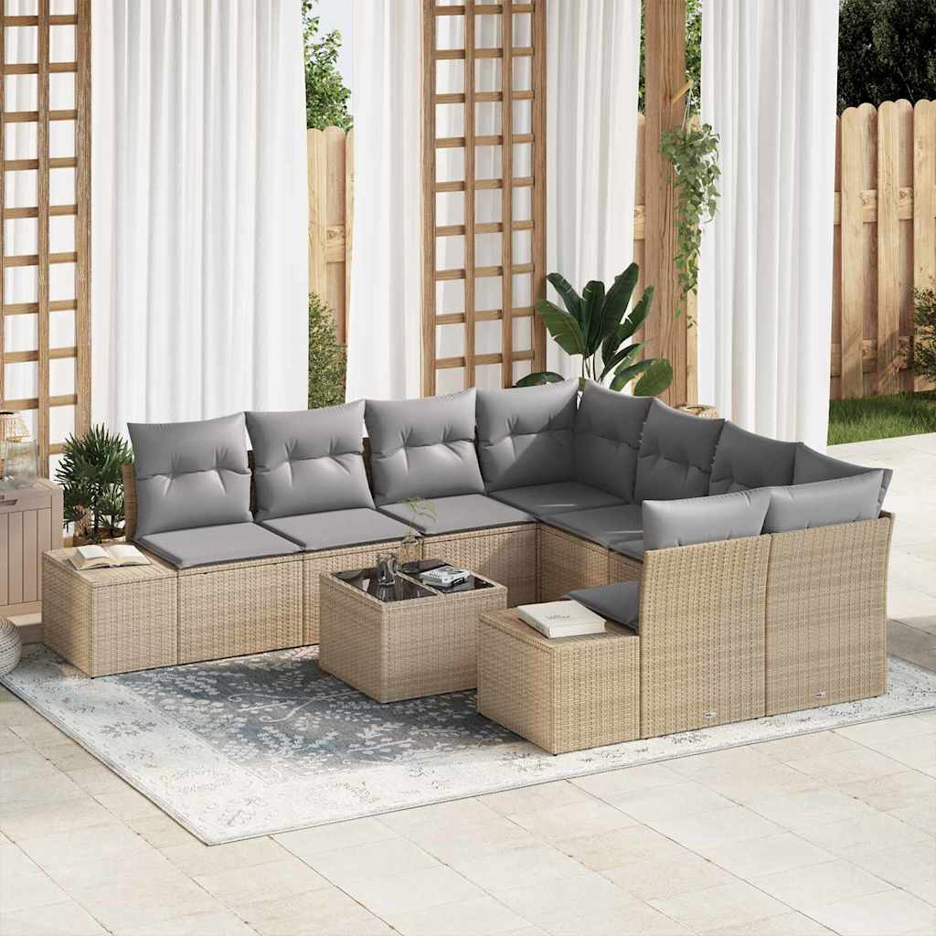 Set Divano da Giardino con cuscino 9 pcs Beige polyrattan | homemem39