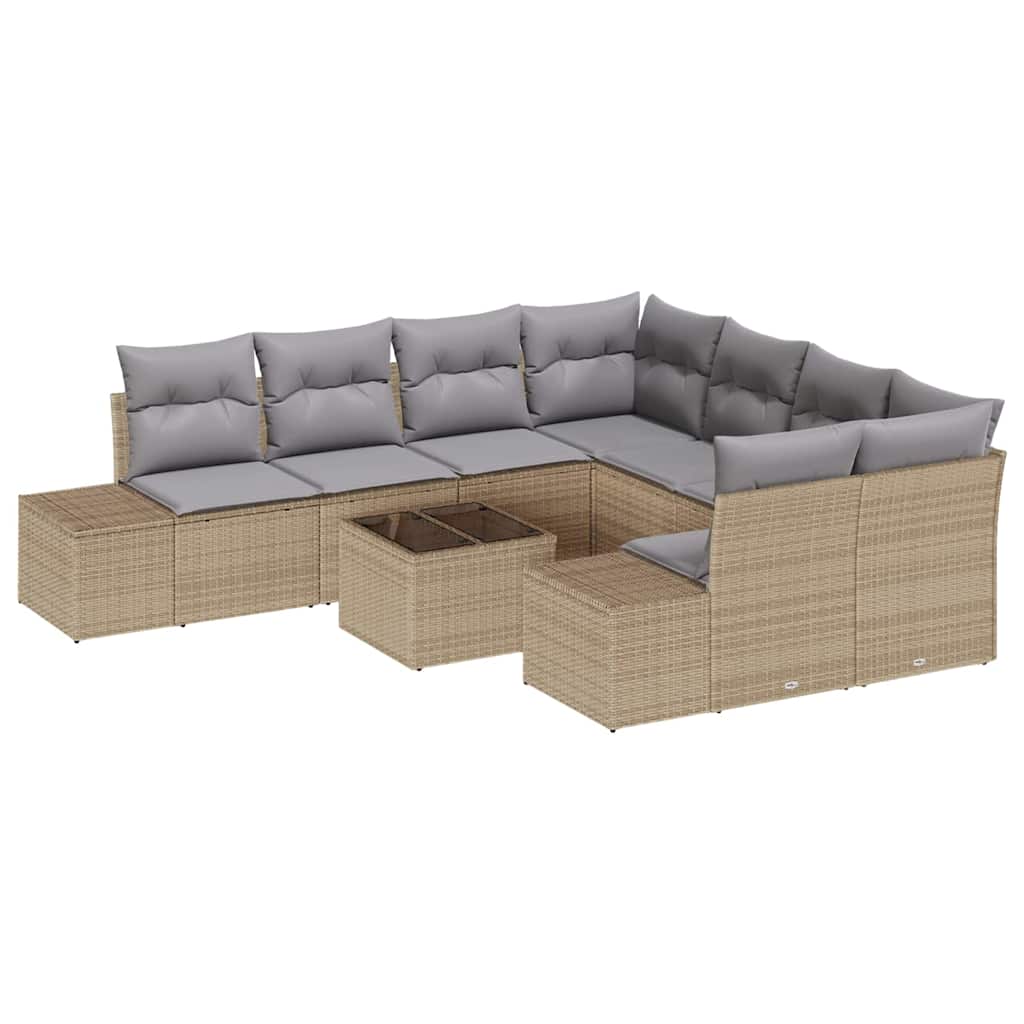 Set Divano da Giardino con cuscino 9 pcs Beige polyrattan | homemem39