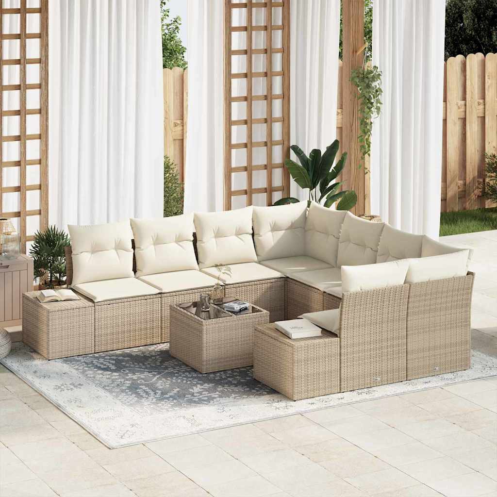 Set Divano da Giardino con cuscino 9 pcs Beige polyrattan | homemem39