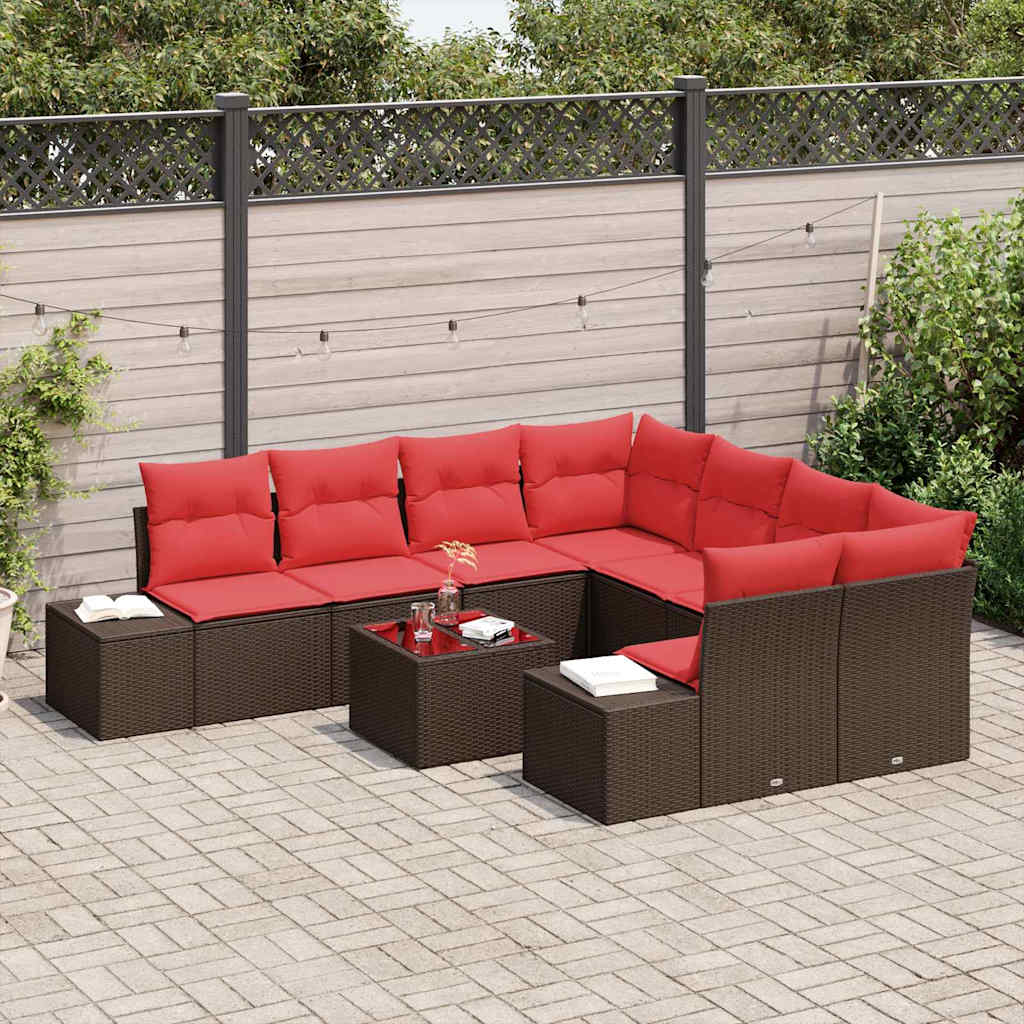 Set Divano da Giardino con cuscino 9 pcs Marrone polyrattan | homemem39