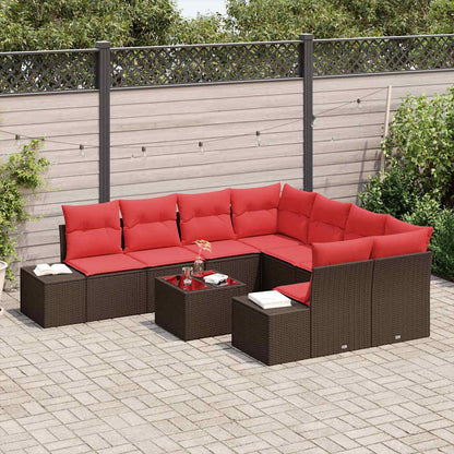 Set Divano da Giardino con cuscino 9 pcs Marrone polyrattan | homemem39