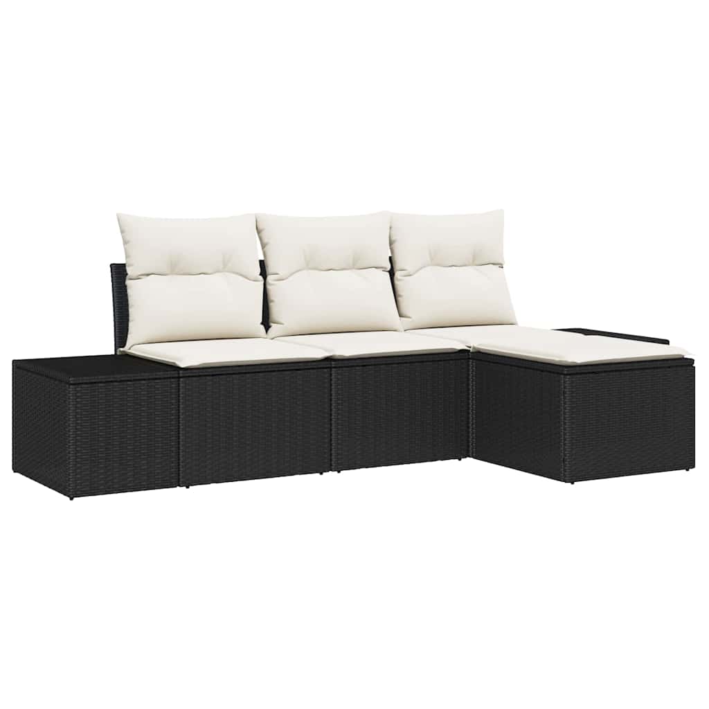 Set Divano da Giardino con cuscino 4 pcs Nero polyrattan | homemem39