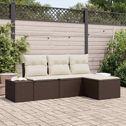 Set Divano da Giardino con cuscino 4 pcs Marrone polyrattan | homemem39
