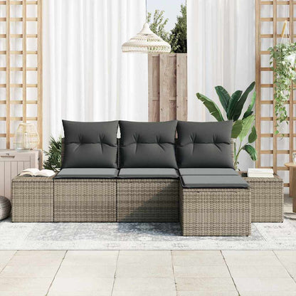 Set Divano da Giardino con cuscino 4 pcs Grigio polyrattan | homemem39