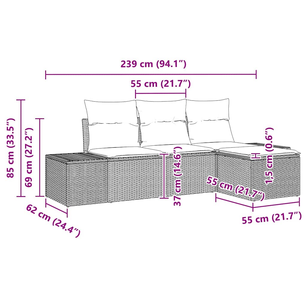 Set Divano da Giardino con cuscino 4 pcs Grigio polyrattan | homemem39