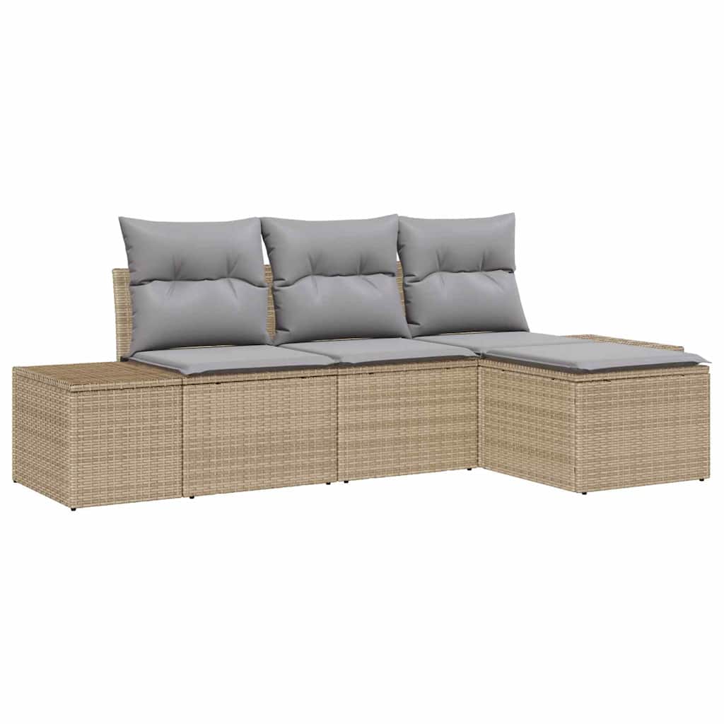 Set Divano da Giardino con cuscino 4 pcs Beige polyrattan | homemem39