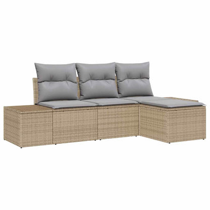 Set Divano da Giardino con cuscino 4 pcs Beige polyrattan | homemem39