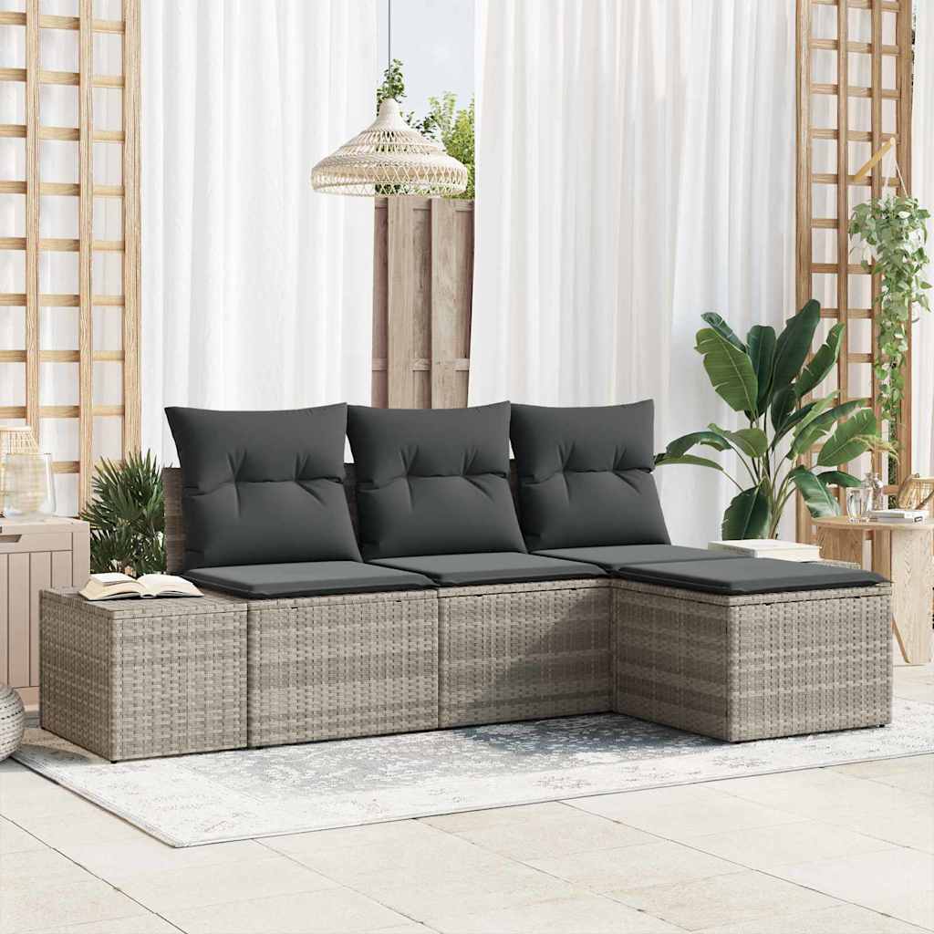 Set Divano da Giardino 4 pcs Grigio chiaro polyrattan | homemem39