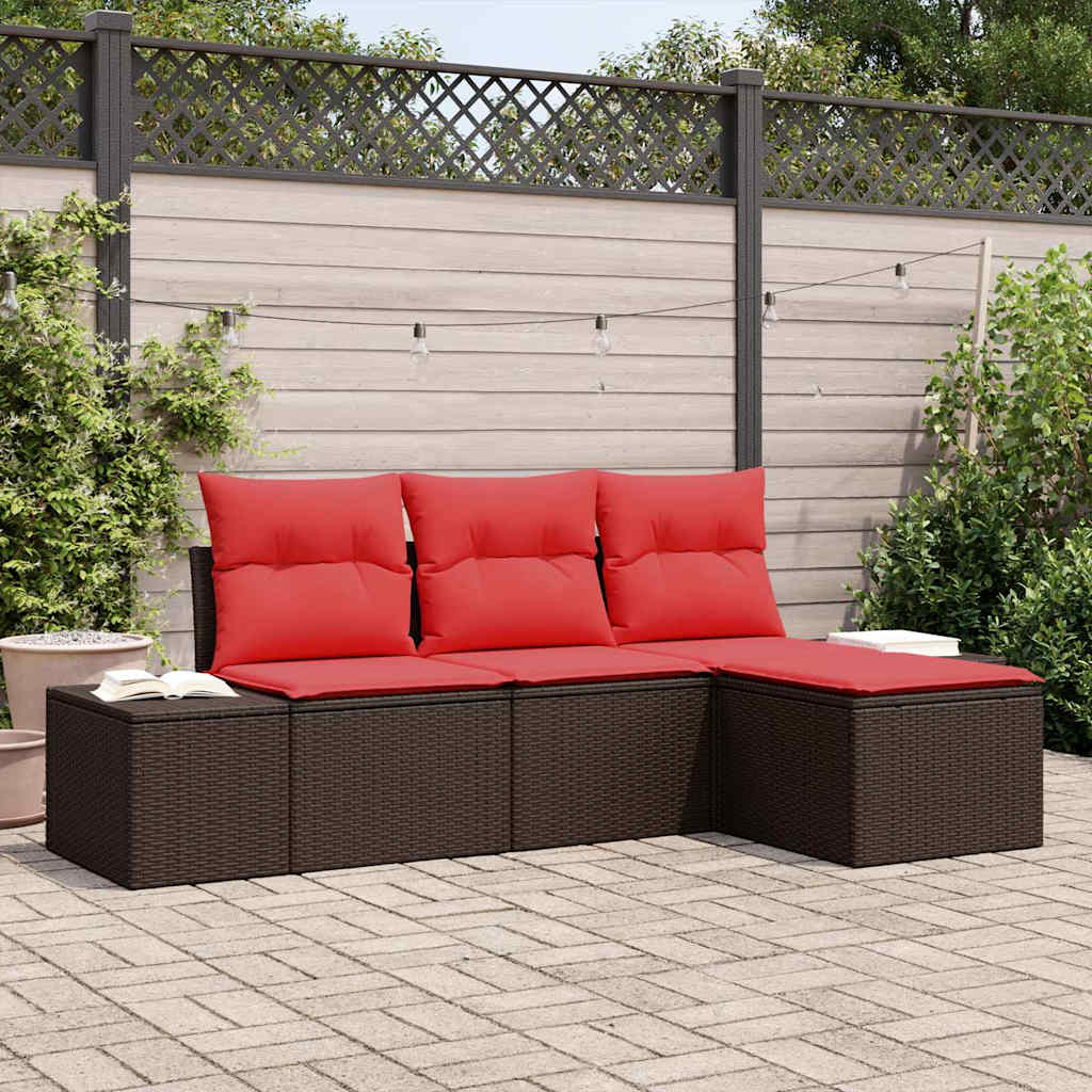 Set di divani con cuscino 4 pcs Marrone Rattan in Polipropilene | homemem39