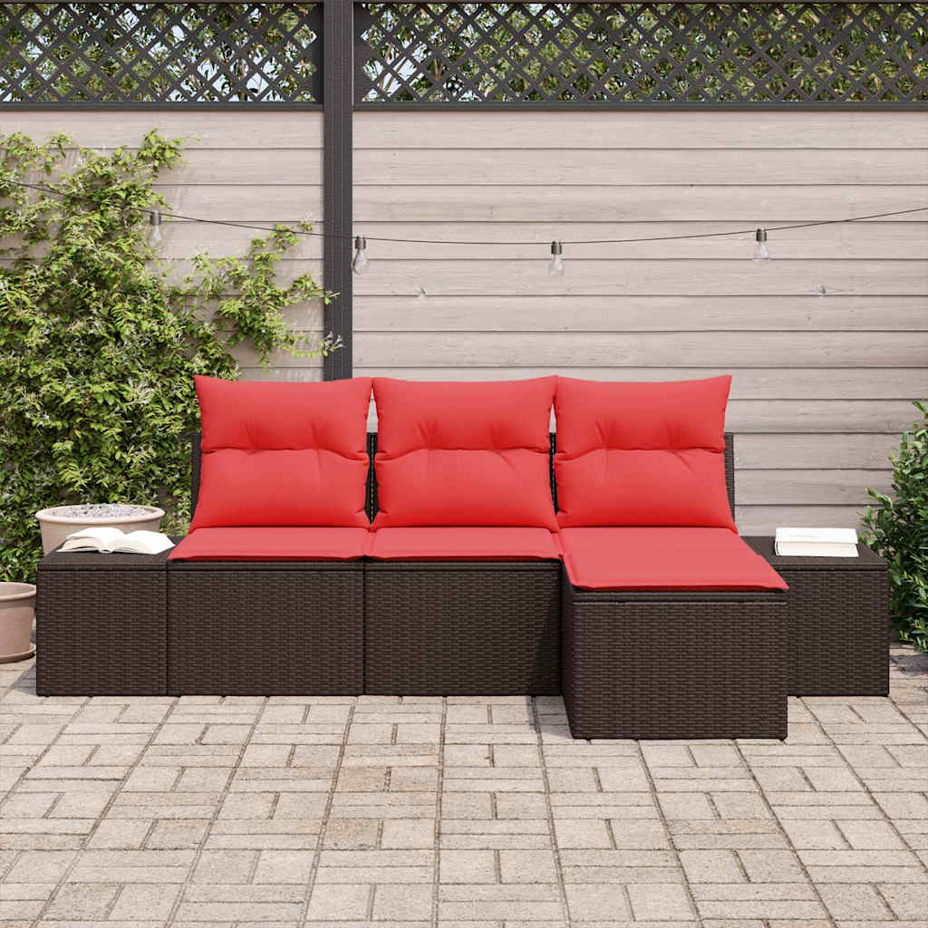 Set di divani con cuscino 4 pcs Marrone Rattan in Polipropilene | homemem39