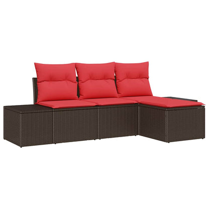 Set di divani con cuscino 4 pcs Marrone Rattan in Polipropilene | homemem39