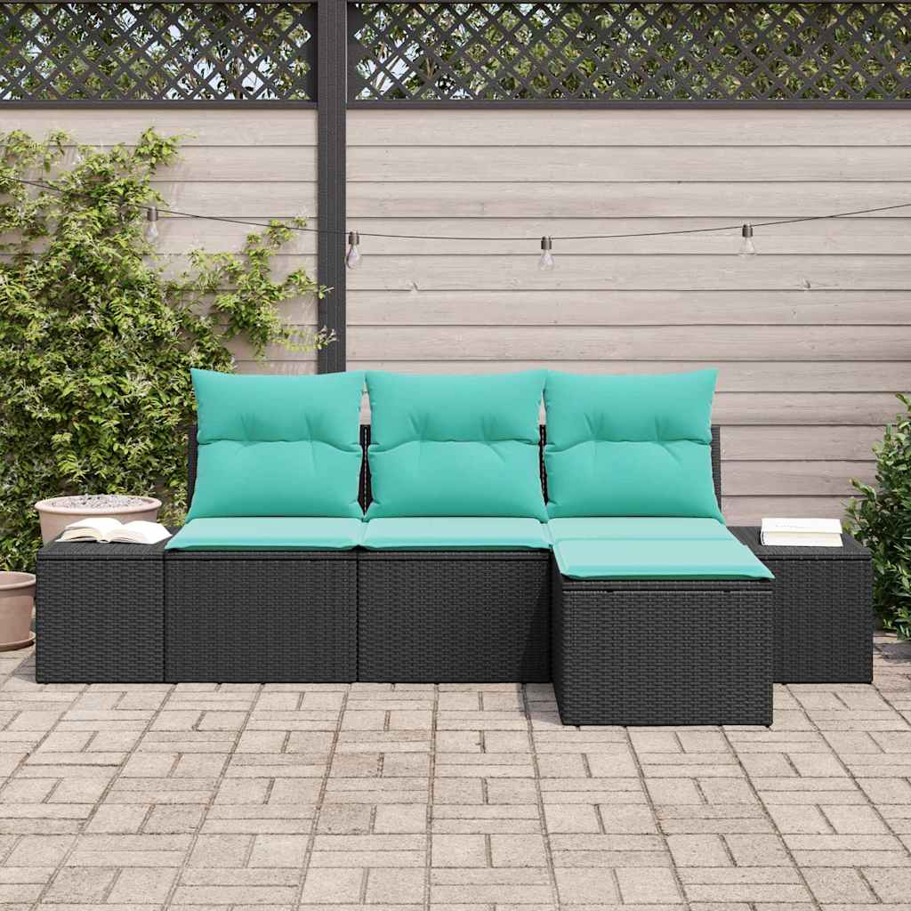 Set di divani 4 pz Nero [Sintetico]: Rattan in Polipropilene